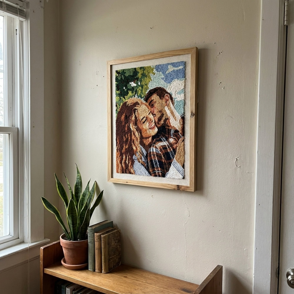 James & Mia, anniversary — From a photo of our first date.